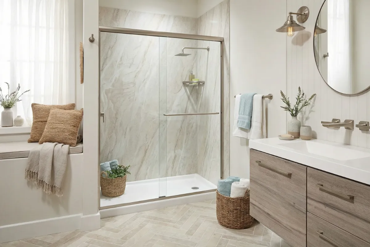 Bathroom remodel in Cornelius, NC, featuring custom tile work and new shower fixtures