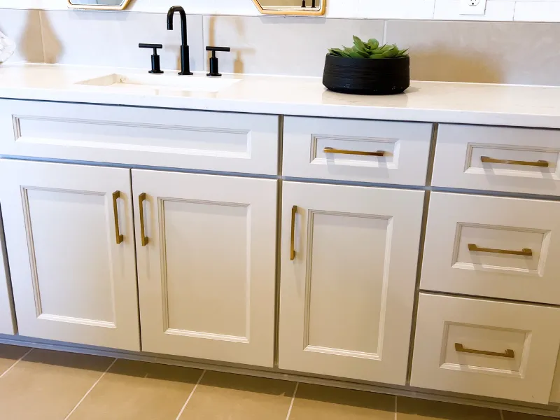 Vanity and fixture upgrade in a Cornelius, NC bathroom, featuring a new floating vanity, LED mirror, and updated faucet